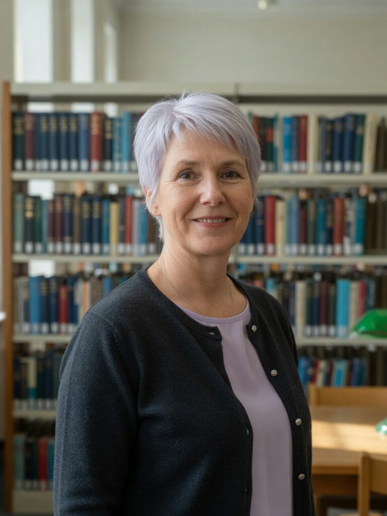Sample portrait of Dr. Evelyn Hart in a school library
